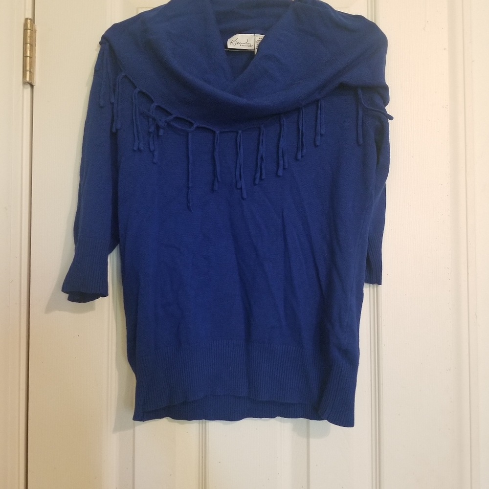 Blue cowl sweater